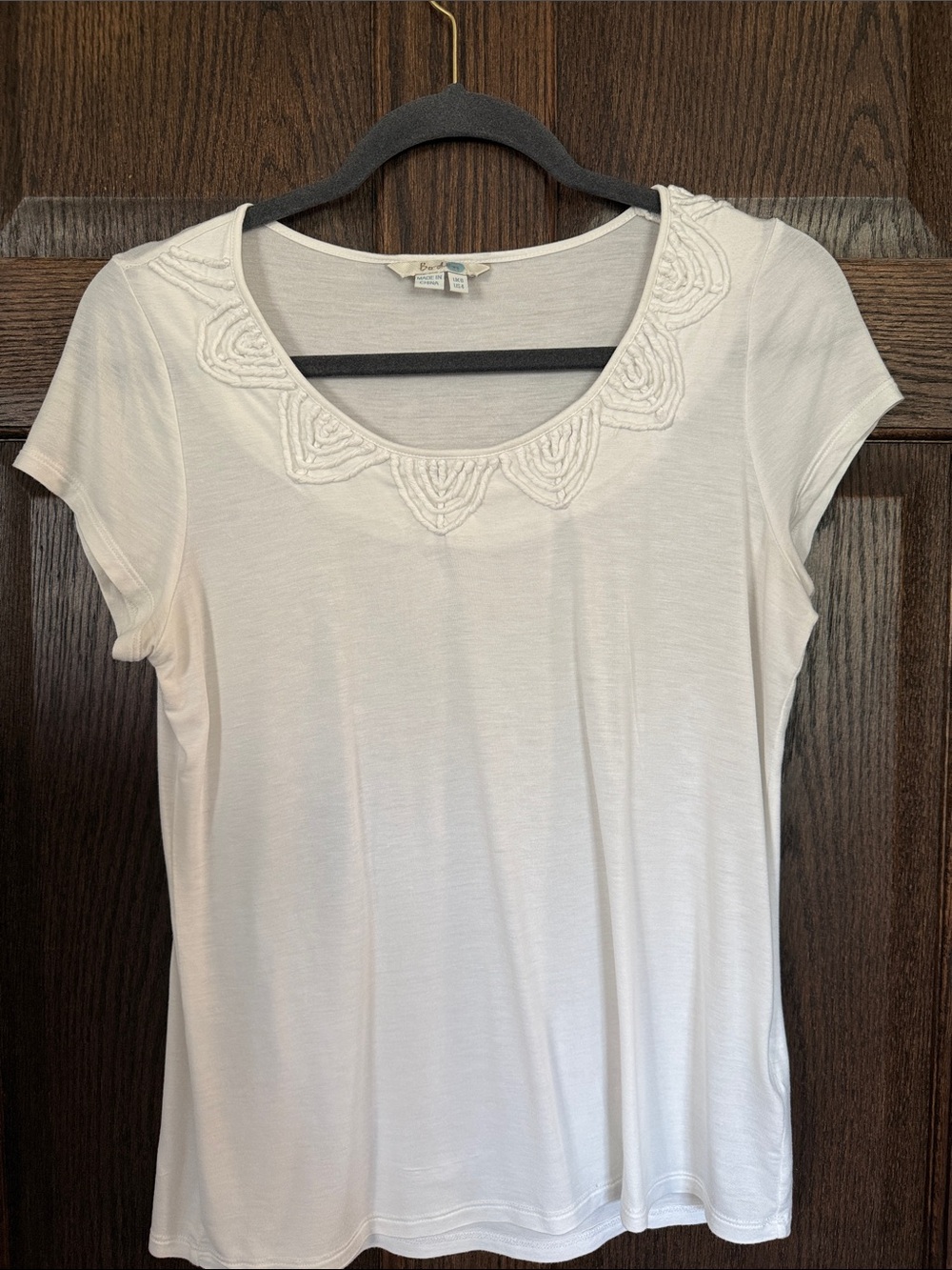 Boden Cream Scoop Neck Embroidered Short Sleeve Top Size 4